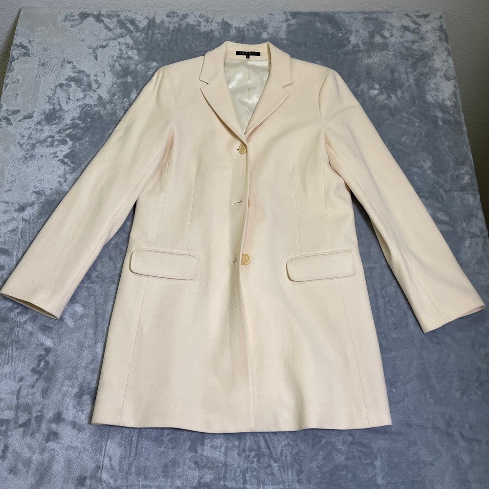 Theory Women's Cream‎ Long Jacket Wool Jacket Size L